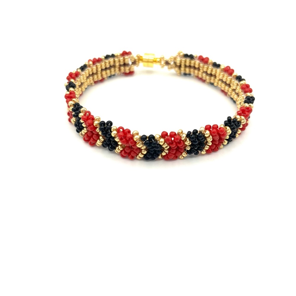 HAND CRAFTED Red and Black Beaded Bracelet
